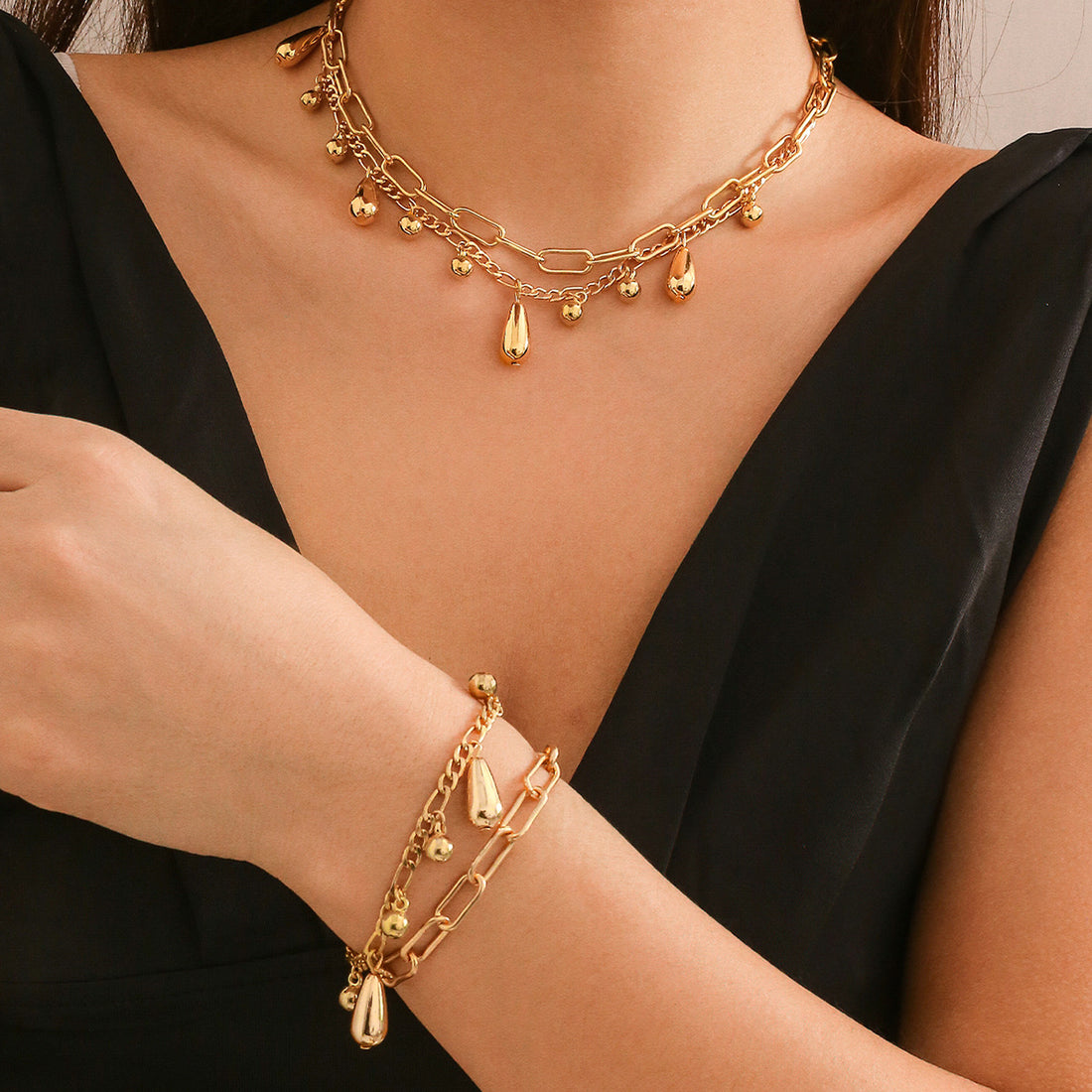 Beautiful Necklace Bracelet Water Drop Smooth Chain