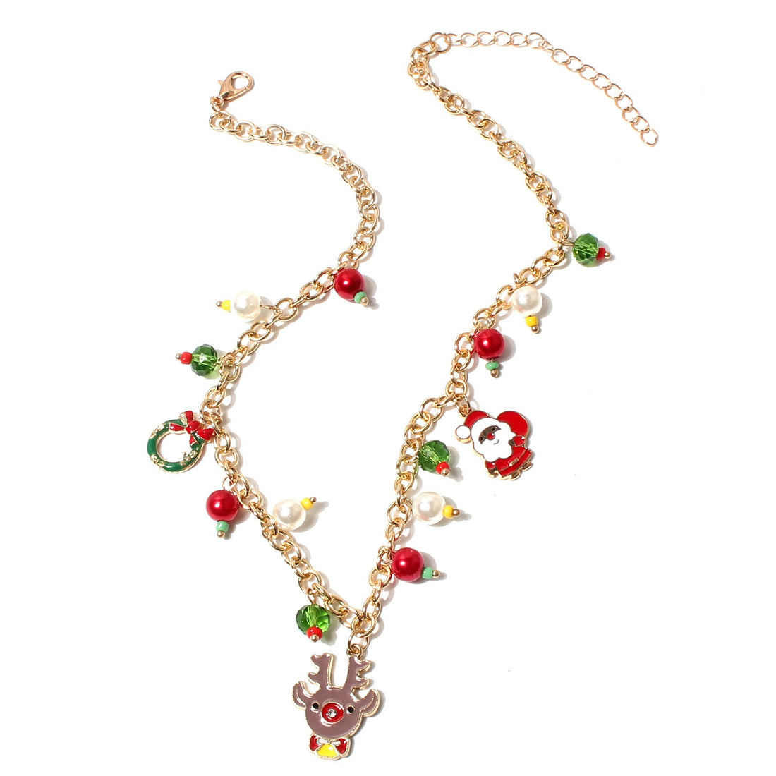 Holiday Cheer Necklace Colorful Pearl Santa Claus, Elk & Christmas Tree Necklace Ornaments