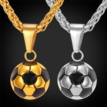 Football Pendant with Chain Gold Silver Stainless Steel Soccer Necklace