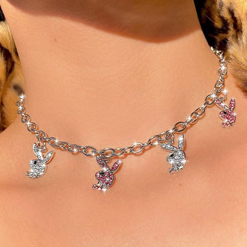 Cute Bunny Rabbit Necklace Twist Clavicle Chain Rhinestone Fashion Jewelry