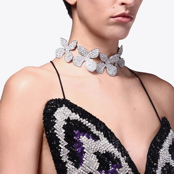 Flower Romance Crystal Rhinestone Choker Necklace Jewelry Dress Collar Neck Accessories