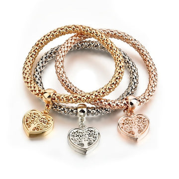 Tree of Life Heart Bracelet & Bangles Dainty Jewelry Popcorn Chain Set Friendship Distance Bracelets
