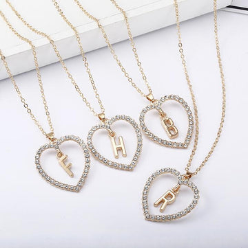Double Rhinestone Love Heart Alphabet Necklace & Pendant Designer Fashion Elegant Jewelry