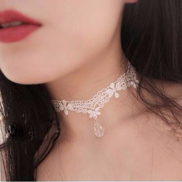 Gothic Black White Beaded Water Drop Choker Necklace Personality Multi-Layer Crystal Lace Necklace Choker Clavicle Chain NW231