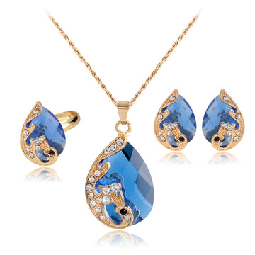 Peacock Necklace Earring Ring Set Fashion Necklace Creative Multi-Color