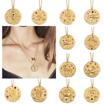 12 Zodiac Necklace Pendant Necklace Gold Constellation
