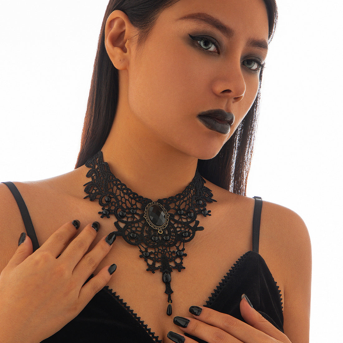 Gothic Style Black Red Choker Necklace Halloween Party Geometric Lace Collarbone Chain
