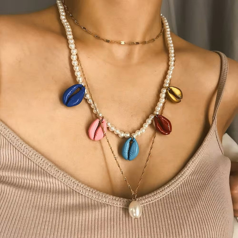 Pearls Multi-Layer Necklace Cross Pendant Gold Coin Jewelry