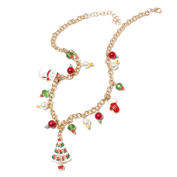 Holiday Cheer Necklace Colorful Pearl Santa Claus, Elk & Christmas Tree Necklace Ornaments