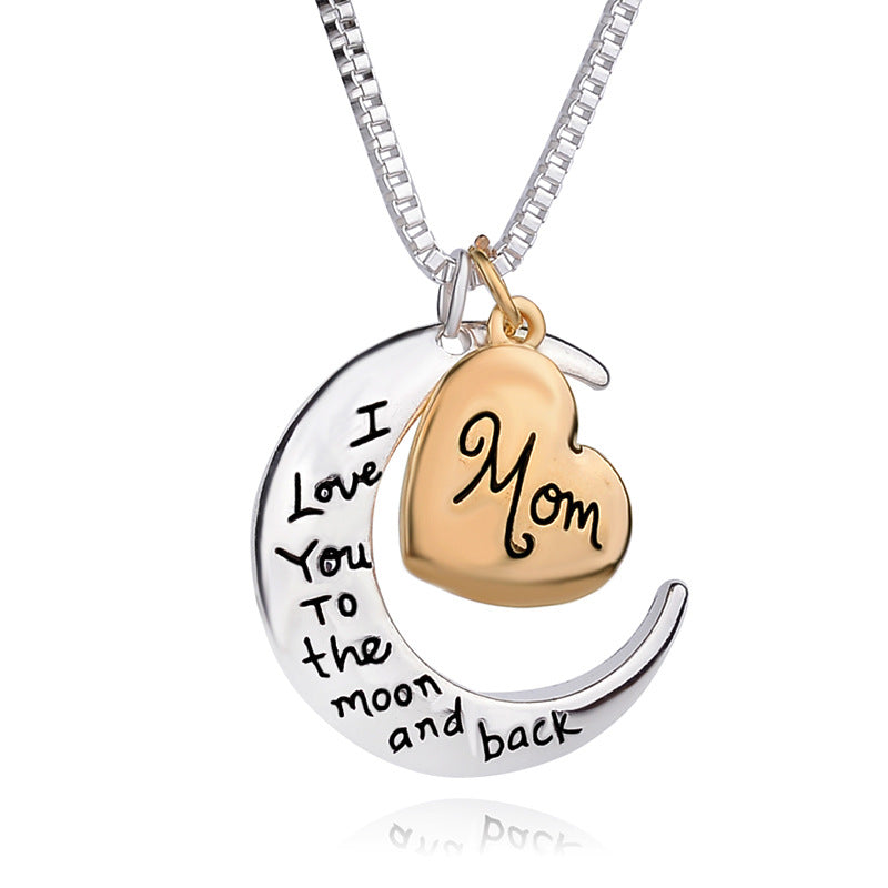 Mom - Love You To The Moon And Back Mom Mother's Day Necklace Love Pendant Chain Necklace Gold Silver