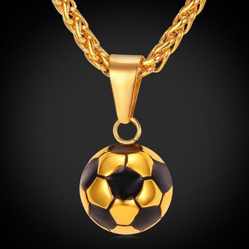 Football Pendant with Chain Gold Silver Stainless Steel Soccer Necklace