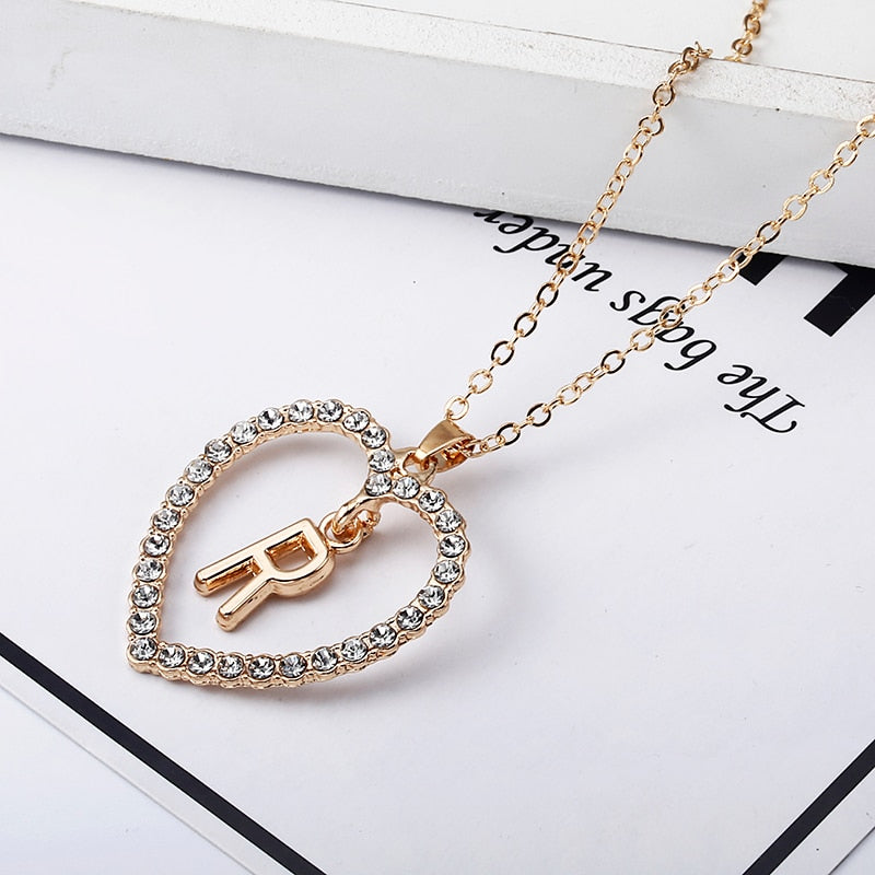 Double Rhinestone Love Heart Alphabet Necklace & Pendant Designer Fashion Elegant Jewelry