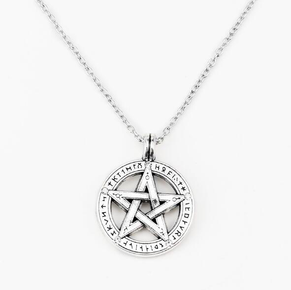 Supernatural Hebrew Pentagram Round Necklace