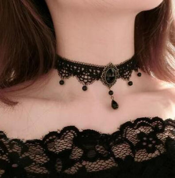 Gothic Black White Beaded Water Drop Choker Necklace Personality Multi-Layer Crystal Lace Necklace Choker Clavicle Chain C57