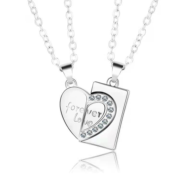 Forever Love Imprint Heart-Shaped Couple Pendant Necklace Women's Collarbone Chain Necklace Set