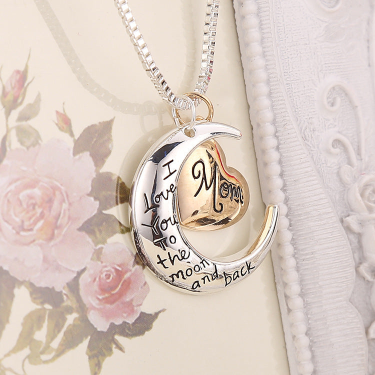 Mom - Love You To The Moon And Back Mom Mother's Day Necklace Love Pendant Chain Necklace Gold Silver