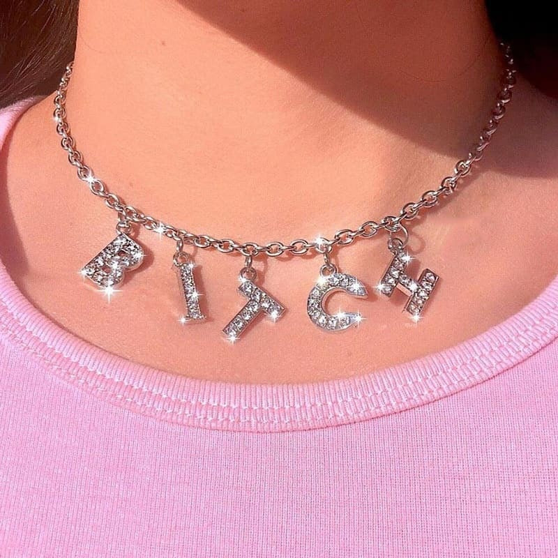 Angel Bitch Necklace Jewelry Personality Fashion Rhinestone Letter Women