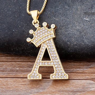 Luxury Crown A-Z Alphabet Pendant Chain Necklace Zircon Fashion Initial Jewelry