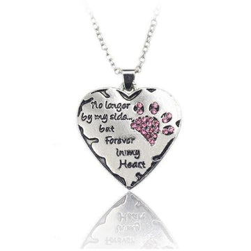 No Longer By My Side But Always In My Heart - Cats Dogs Paws Claw Print Necklace