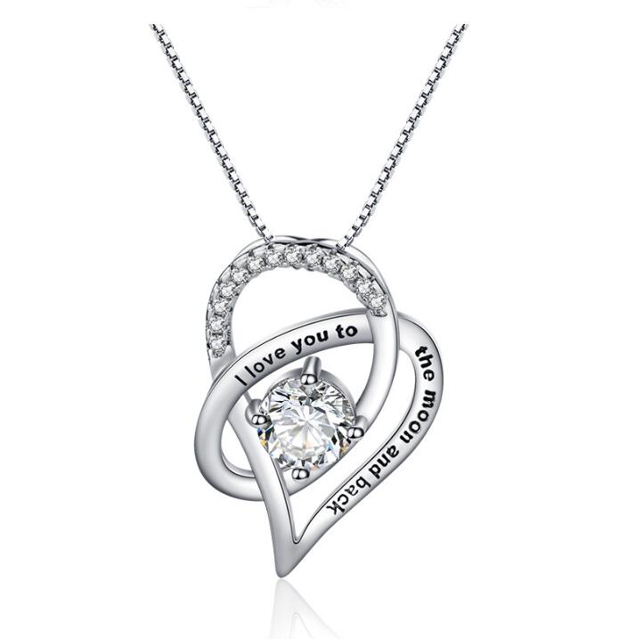 I Love You to The Moon And Back Heart Necklace Mother's Day AAA Zirconia Party Fashion CZ Pendant