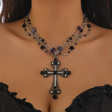 Cross Star Beaded Multi-Layer Necklace Gothic Style Chain