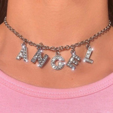 Angel Bitch Necklace Jewelry Personality Fashion Rhinestone Letter Women