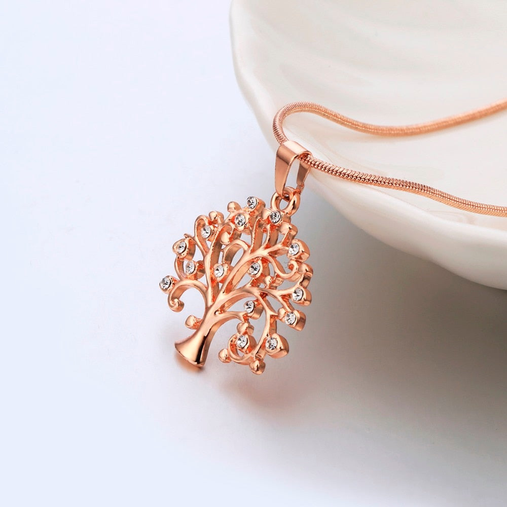 Tree Of Life Designer Elegant Pendant Necklace Women Jewelry Fashion Crystal Gold Silver Rose Gold Statement