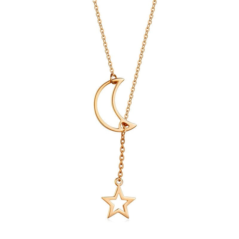 Star Moon Gold Silver Pendant Elegant Fashion Designer Minimalist Necklace