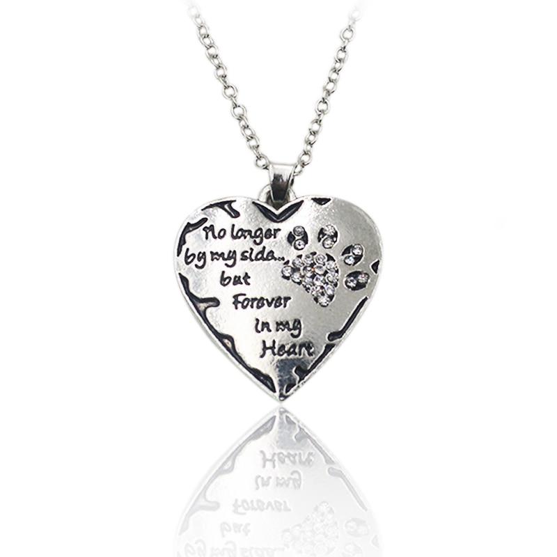 No Longer By My Side But Always In My Heart - Cats Dogs Paws Claw Print Necklace