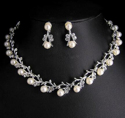 Pearl Wedding Necklace Earring Jewelry Gold White Grey Set