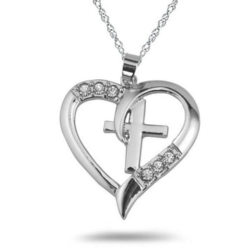 Jesus Cross Heart Love Silver Plated Crystal Jewelry Pendant Necklace Women Choker