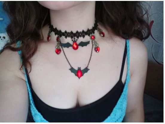Black Elegant Red Bat Halloween Lace Choker Necklace KT021