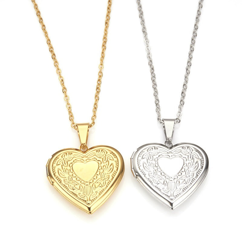 Opening Heart Women Locket Necklace Personalized Album Box Necklace Stainless Steel Gold Silver Design