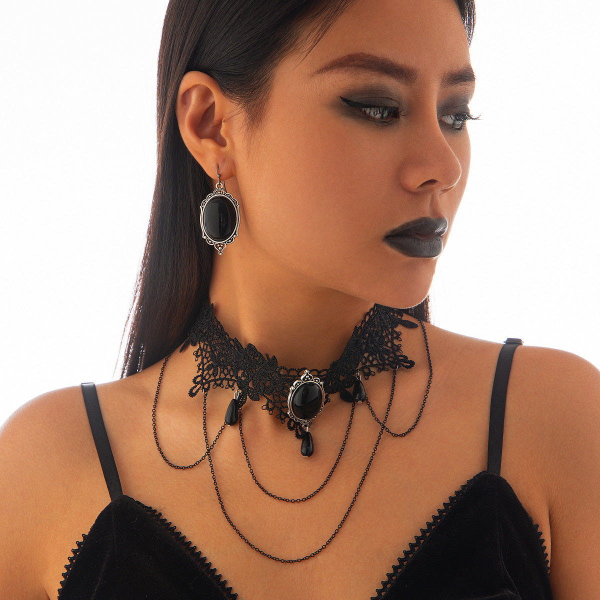 Black Style Moon Elegant Gothic Lace Choker Necklace 5322