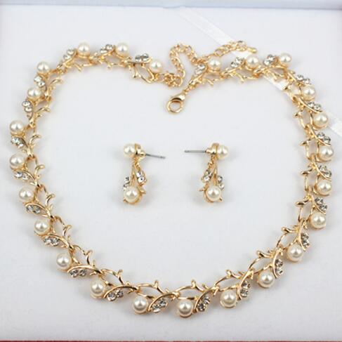 Pearl Wedding Necklace Earring Jewelry Gold White Grey Set