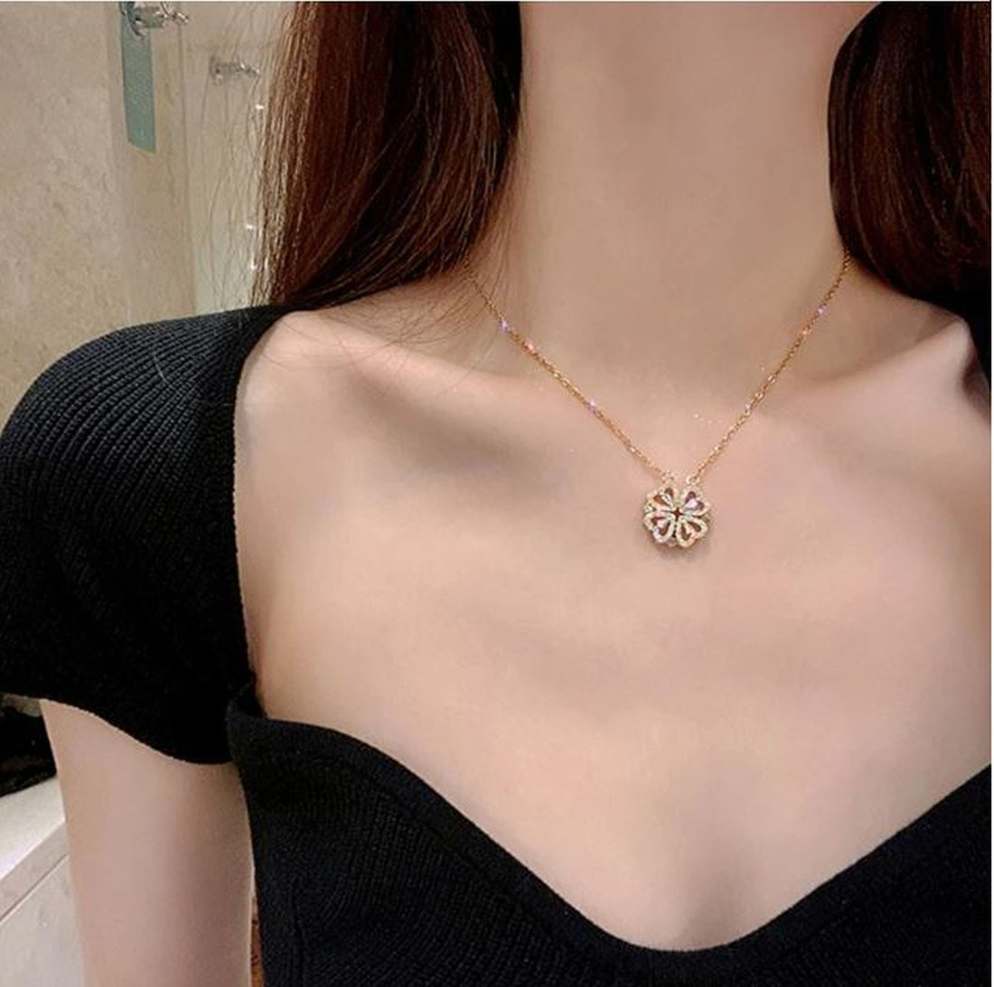 Hearts 4 Leaf Sterling Silver S.925 Clover Opening Chain Necklace Choker Fashionable Design Platinum, Gold, Rose Gold HS001 / HG001 / HRG001