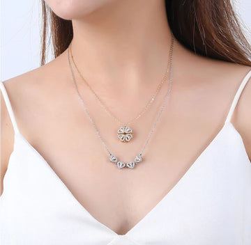 Hearts 4 Leaf Sterling Silver S.925 Clover Opening Chain Necklace Choker Fashionable Design Platinum, Gold, Rose Gold HS001 / HG001 / HRG001