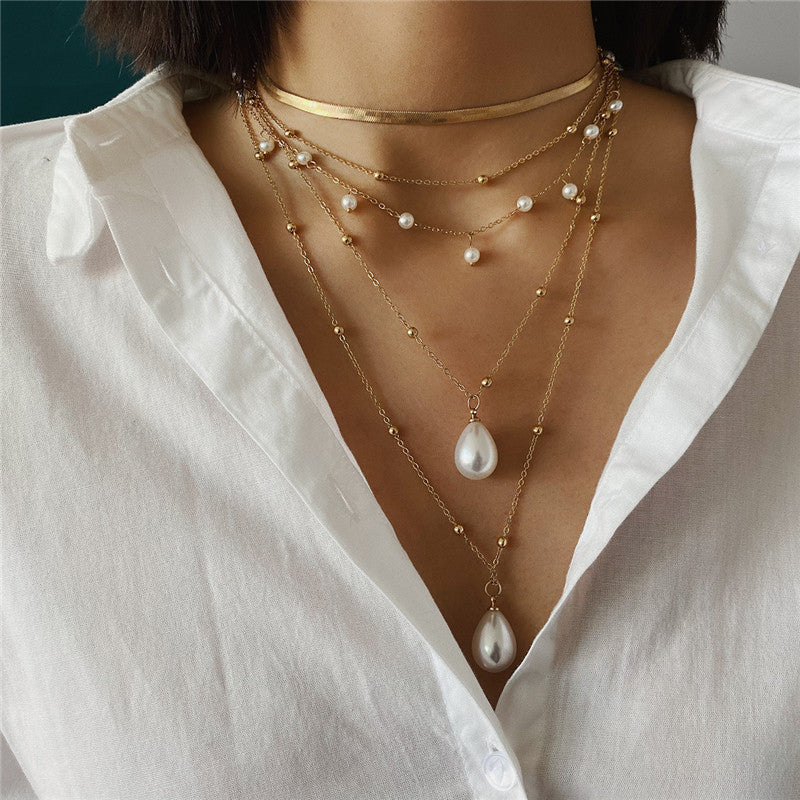 Imitation Pearl Tassel Designer Elegant Choker Necklace Gothic Punk Lariat Snake Long Chain Necklace Women Jewelry